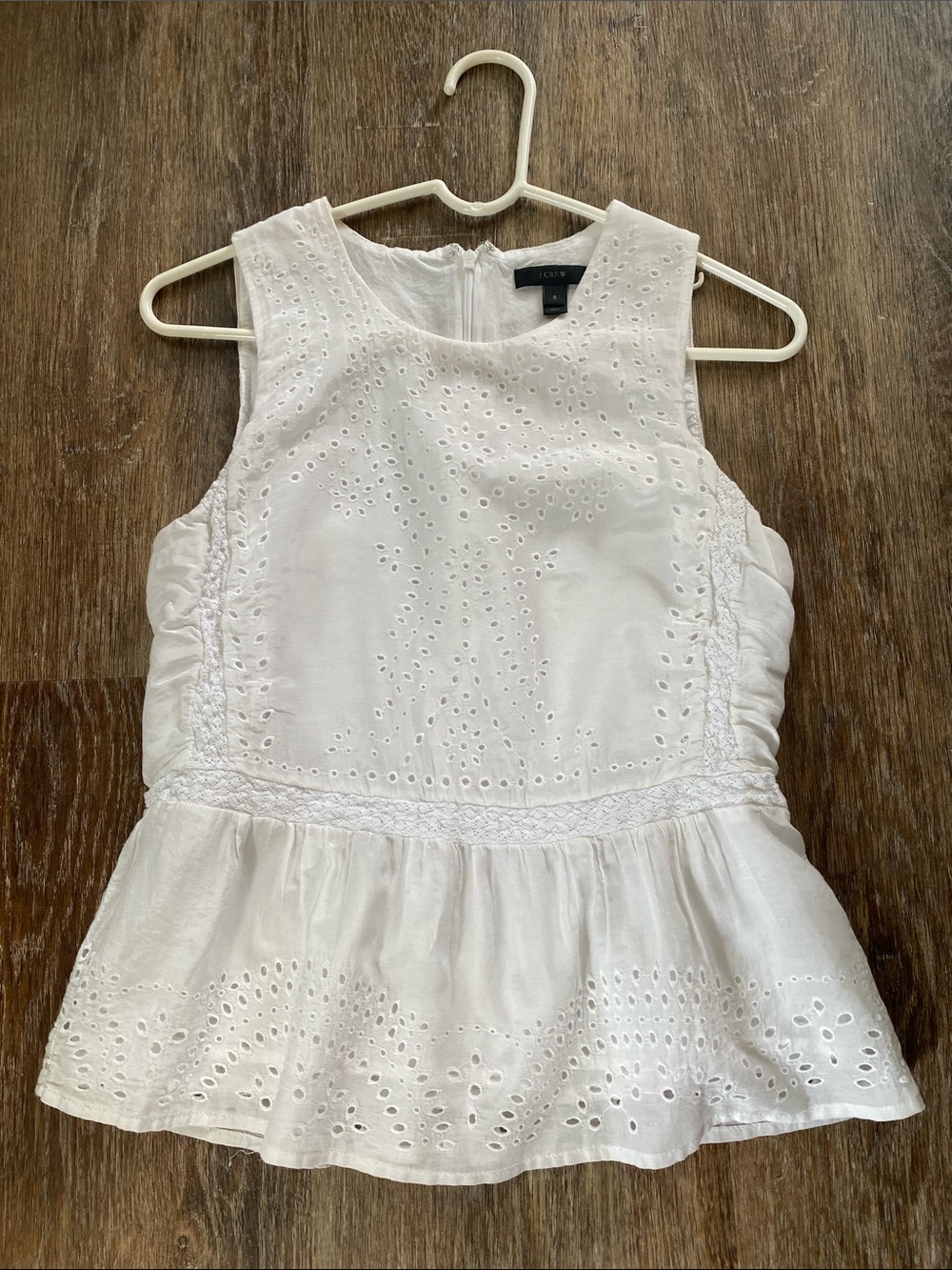 J. Crew White Eyelet Peplum Sleeveless Top